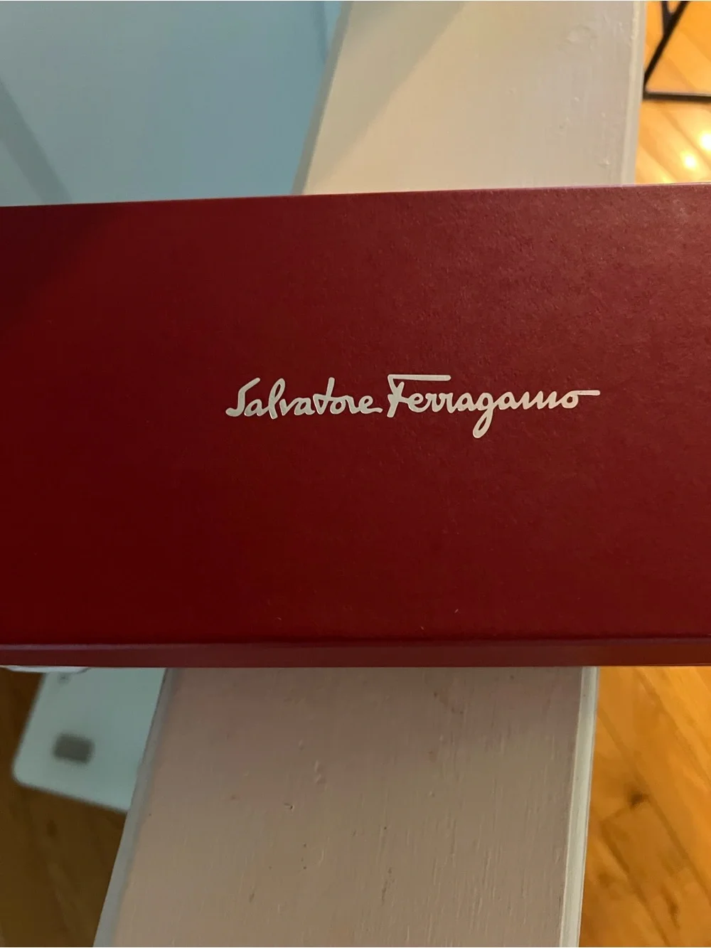 Salvatore Ferragamo Light Blue and Purple Ballet Flats with Red Bow